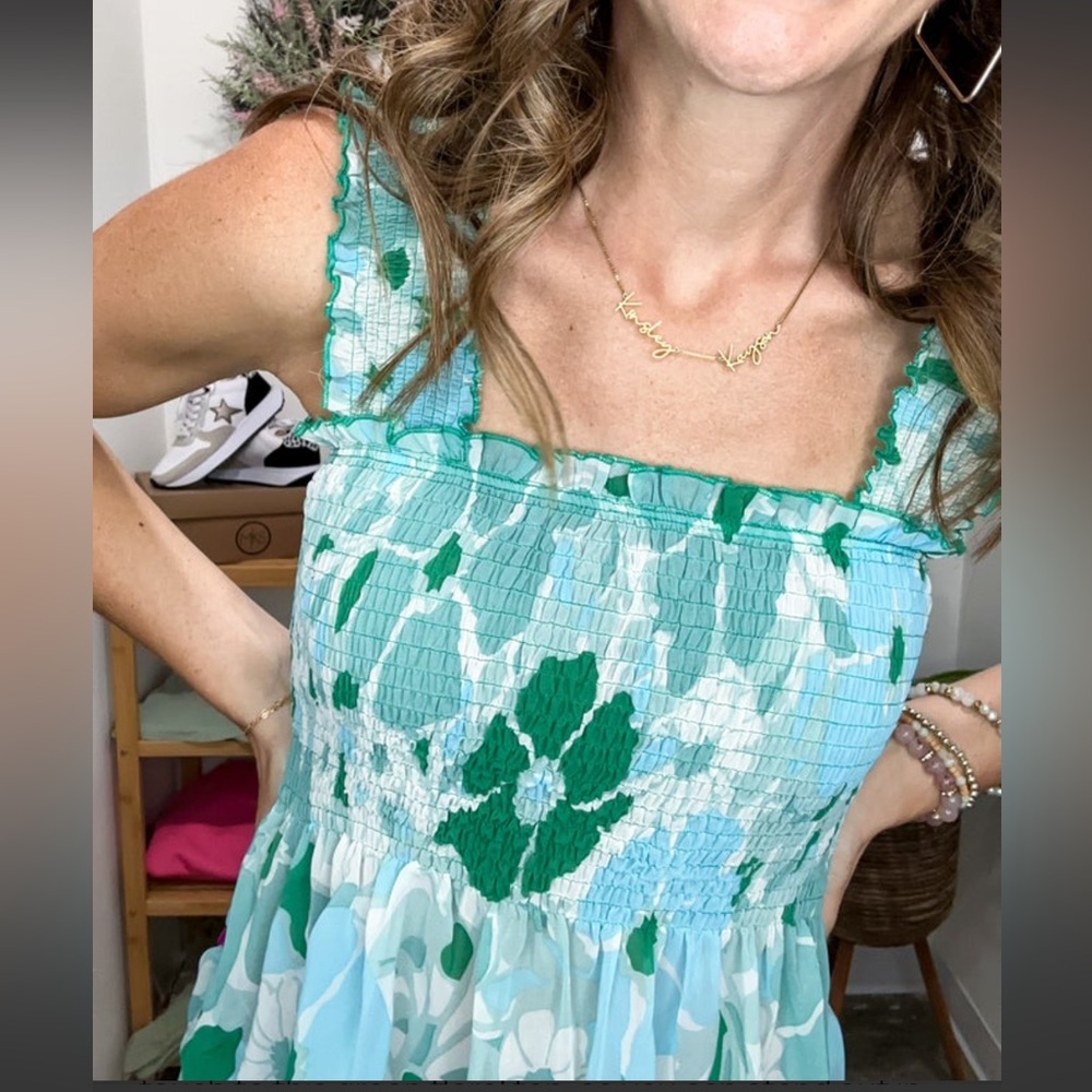 Floral Smocked Top in Green and Blue